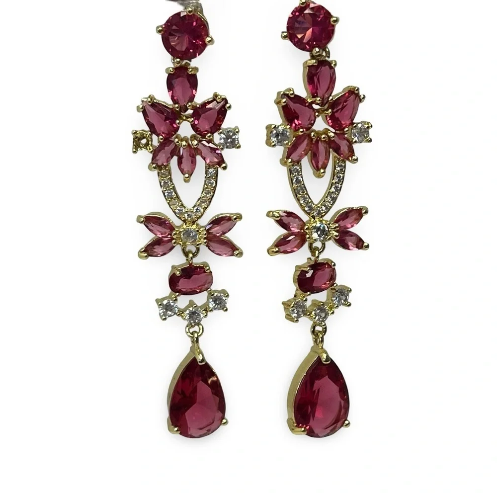 Gold and Pink Floral Crystal Earrings